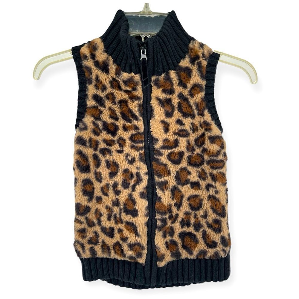 Rachel Zoe Girl’s Leopard Print Faux Fur Full Zip Sleeveless Vest Medium 7/8